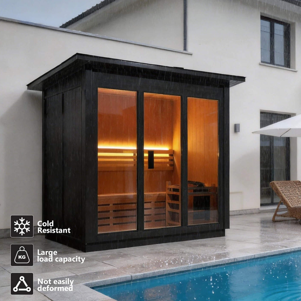 Custom 4-Person Luxury Canadian Red Cedar Outdoor Steam Sauna With Single-Back Bench, Heater And Stones [Made-To-Order] (SAK42068)