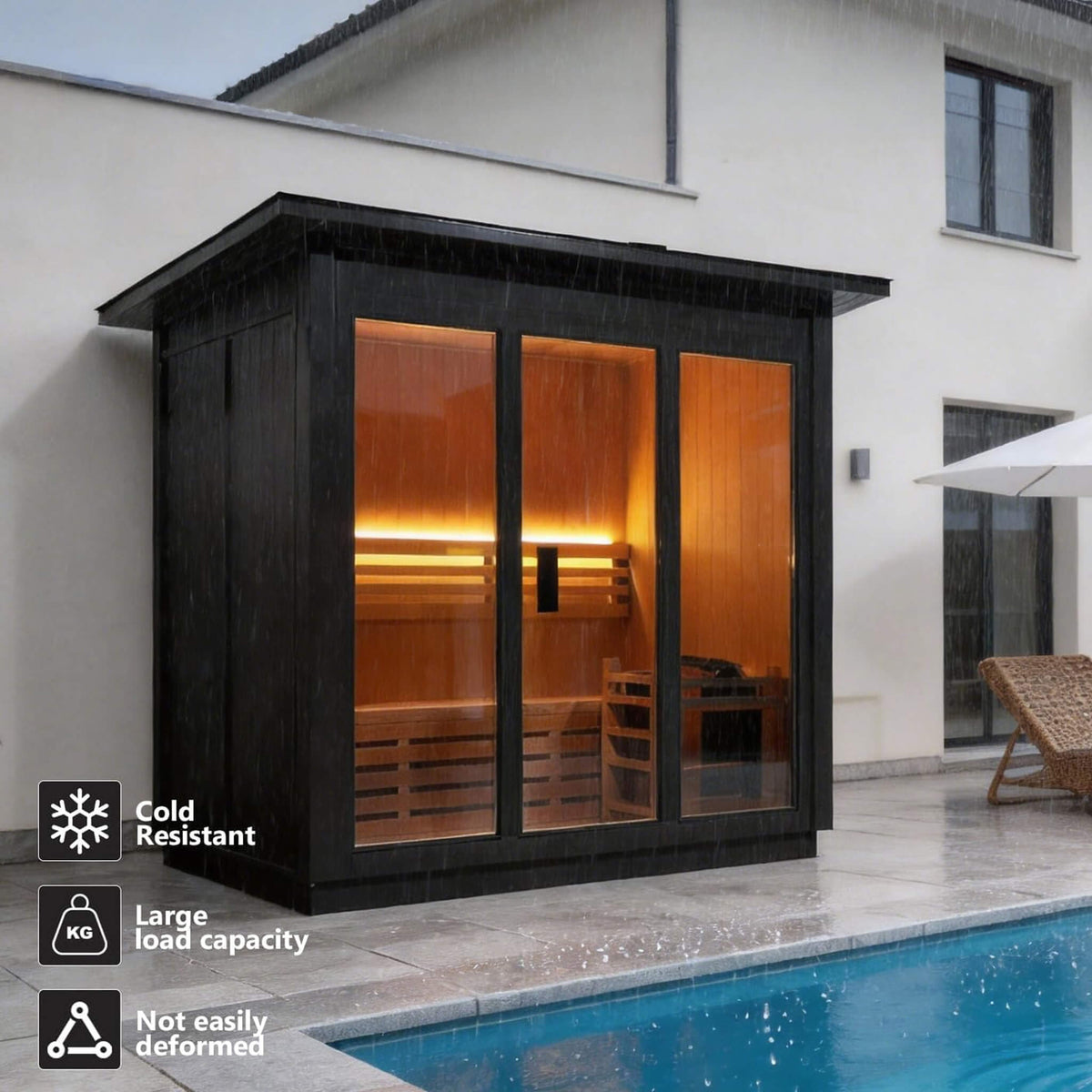 Custom 4-Person Luxury Canadian Red Cedar Outdoor Steam Sauna With Single-Back Bench, Heater And Stones [Made-To-Order] (SAK42068)