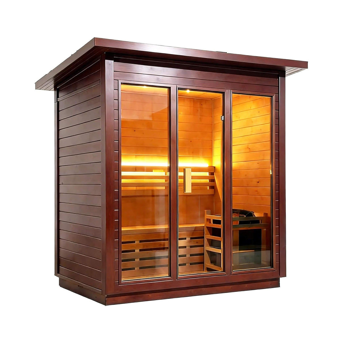 Custom 6-Person Luxury Canadian Red Cedar Outdoor Steam Sauna With Double-Backed Bench, Heater And Stones [Made-To-Order] (SAK78615)