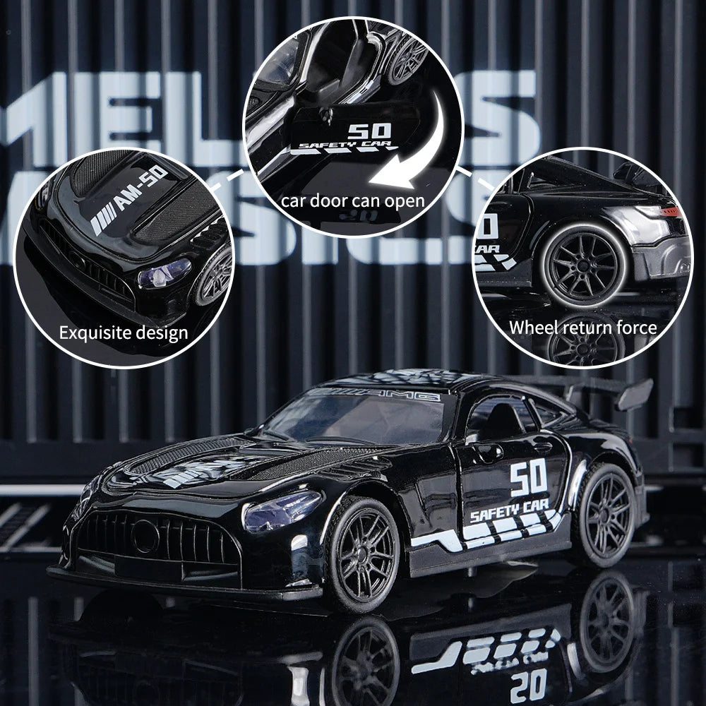 AMG Diecast Car Model, Alloy Sports Car Decor, 10.6cm Black Collectible Vehicle, Premium Desktop Ornament for Car Enthusiasts