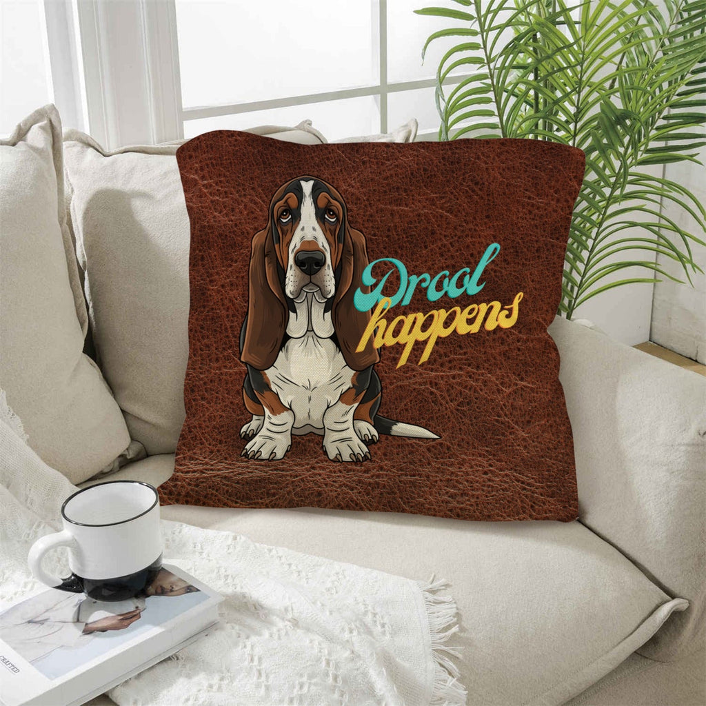Baha Ranch Basset Hound Drool Happens Pillow Case Made In America