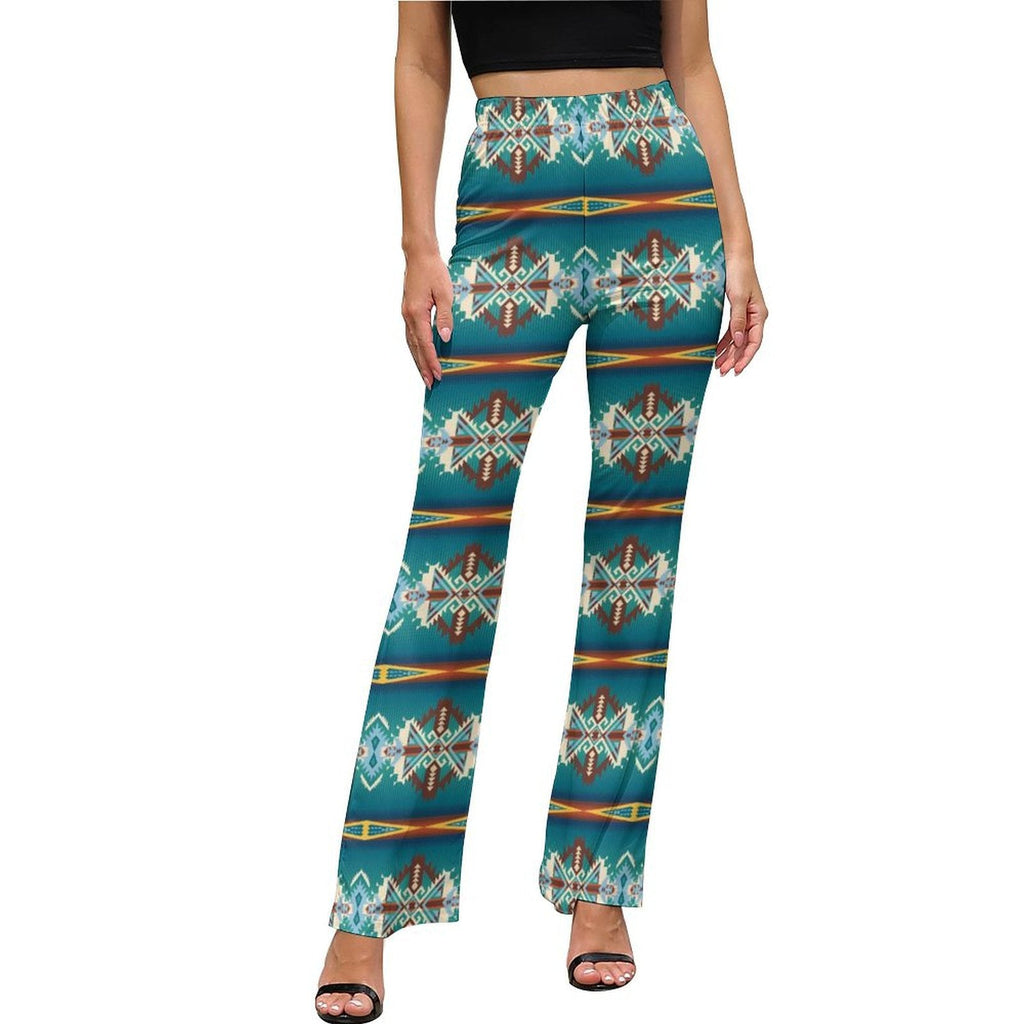Baha Ranch Teal Aztec Flare Pants