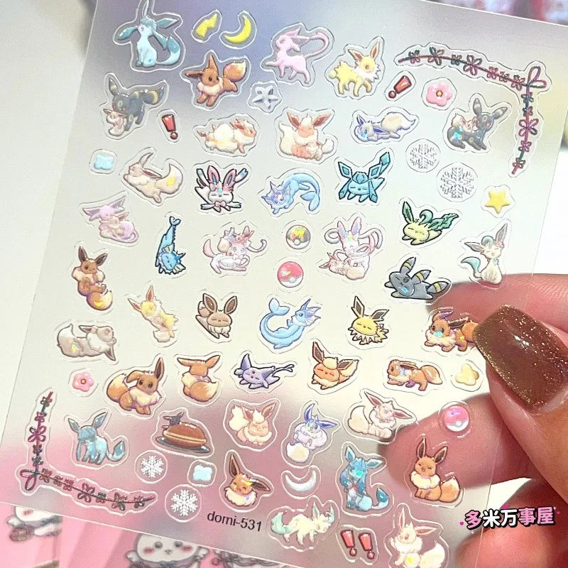Eeveelution Nail Stickers  Anime Peripheral Cute Cartoon Creativity Exquisite Sticker New Fashion Exquisite Diy Sticker
