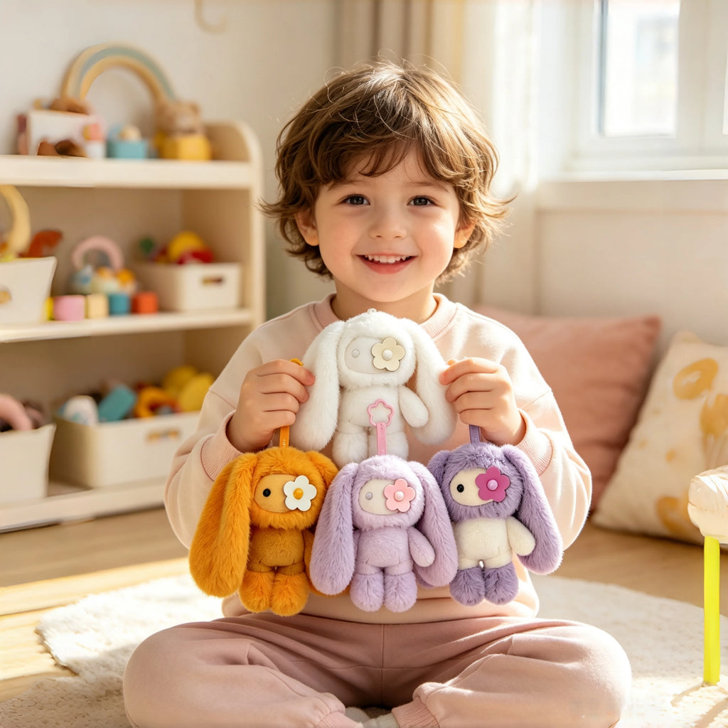 Cute Juju Rabbit Plush Keychain Flower Eye Bunny Kawaii Long Ears Bag Pendant Car Keyring Toy Gift for Girls