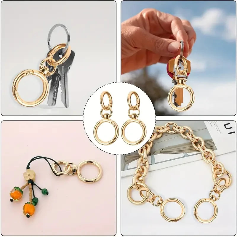 2/5/10 Sets Round Spring Snap Carabiner Clip O Rings Swivel Trigger Hook Metal Clasps Keychain for Handbag Lanyards DIY Crafts