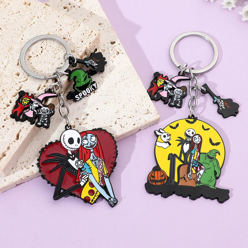 The Nightmare Before Christmas Keychain Sally Jack Skellington Halloween Keyrings Car Key Holder for Couple Gifts
