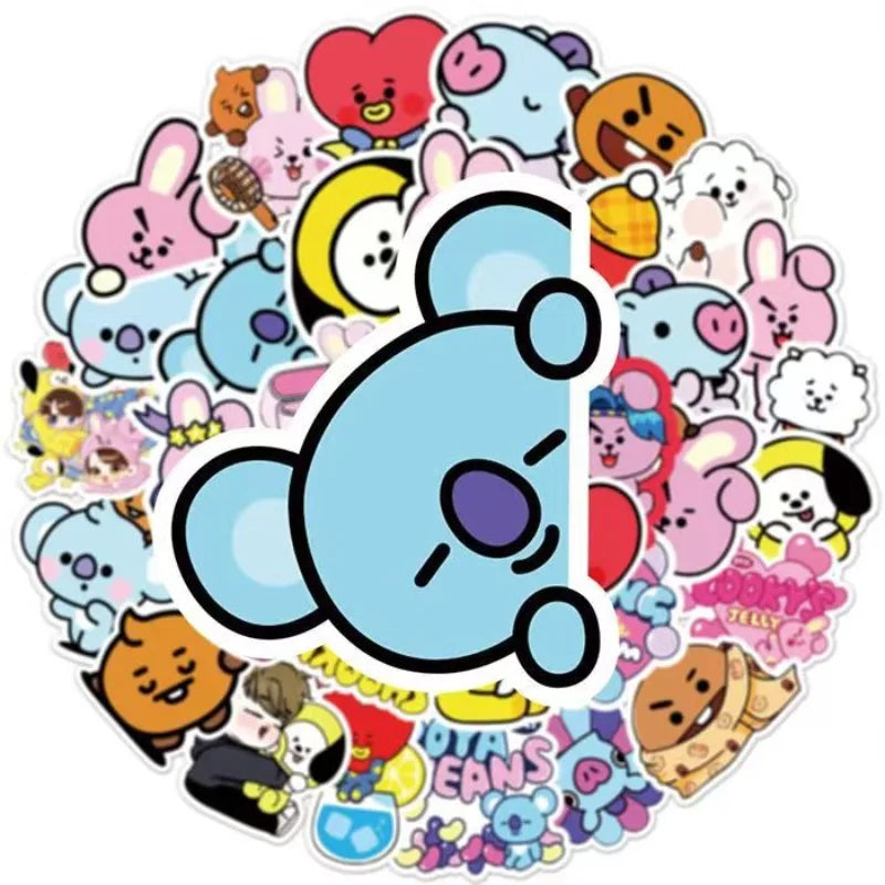 BT21 koya RJ Shooky Man Chimmy Tata Cooky Secondary Animation Peripheral Cartoon Sticker Cute Creative Waterproof Sticker Gift
