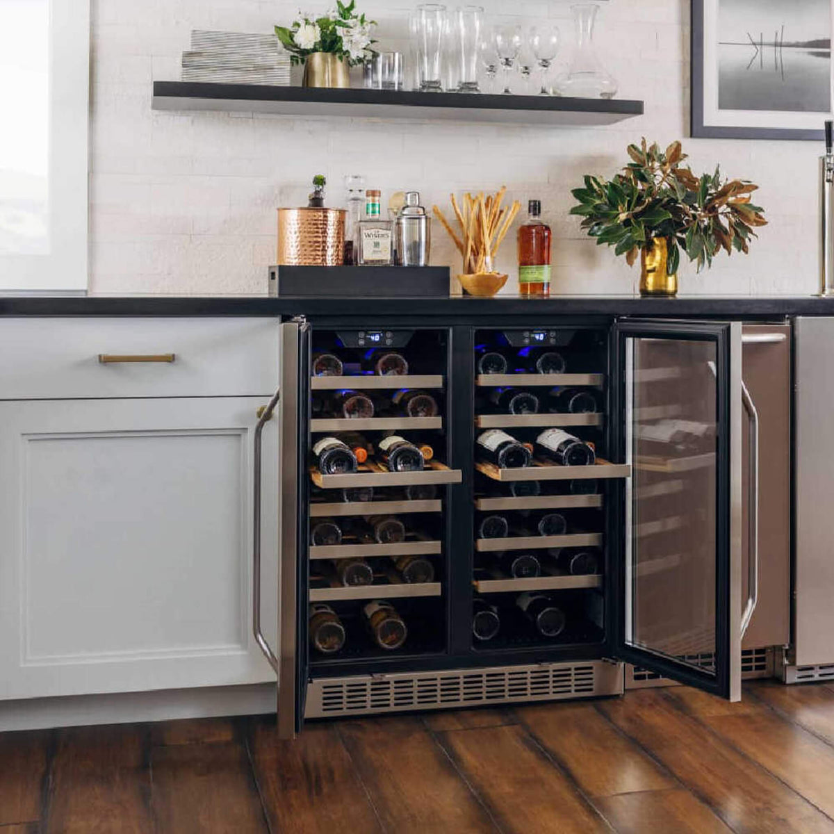 Edgestar 30-Inch Wide 56 Bottle Built-In French Door Wine Cooler With Door Locks [CWR5631FD] (SAK56381)