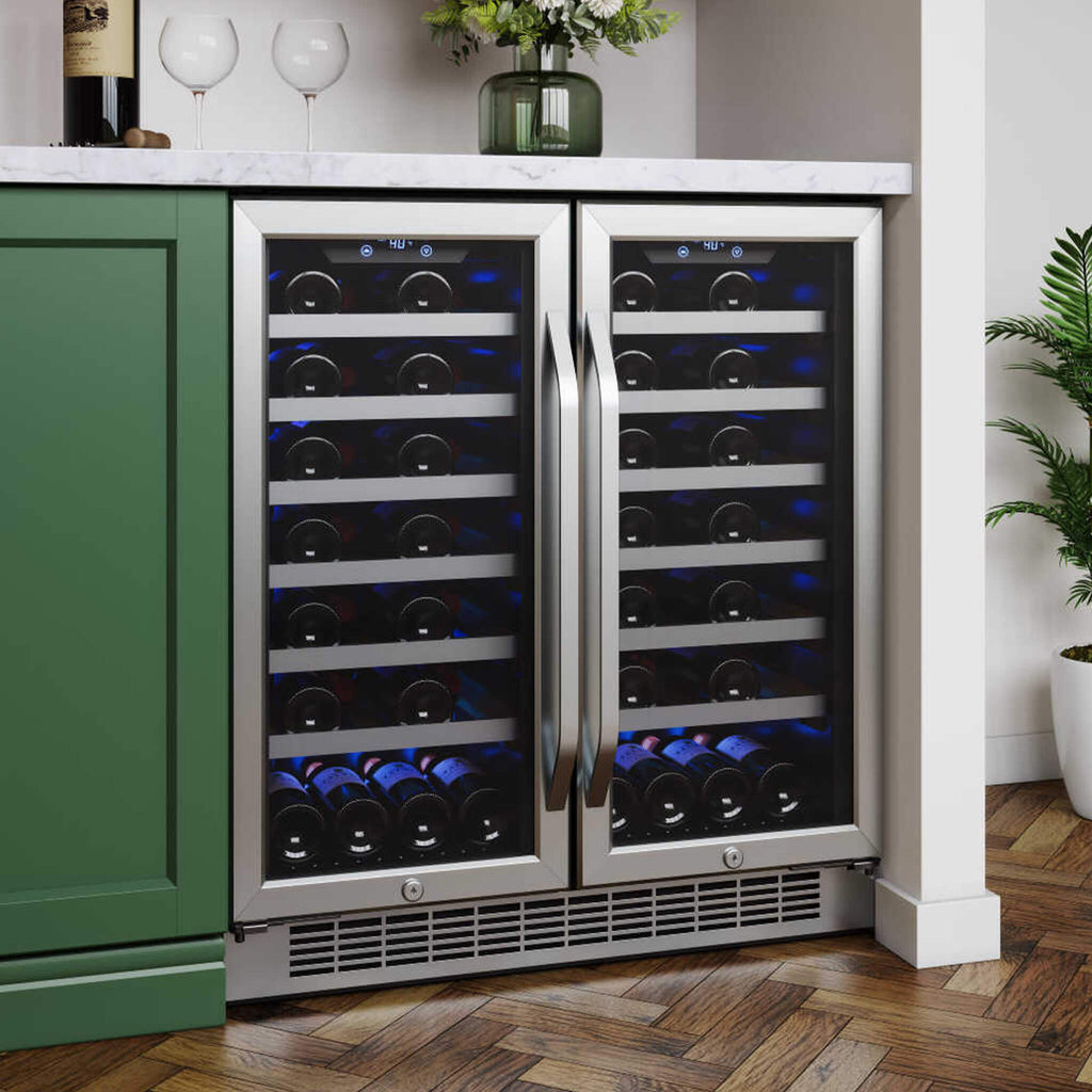 Edgestar 30-Inch Wide 56 Bottle Built-In French Door Wine Cooler With Door Locks [CWR5631FD] (SAK56381)