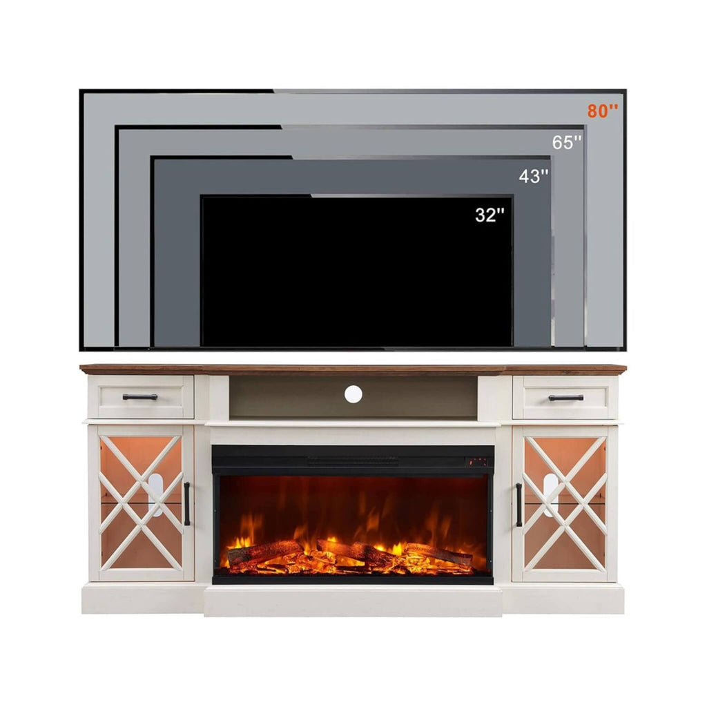 Electric 70-Inch Fireplace TV Stand With Glass Door Storage Cabinet (SAK58627)