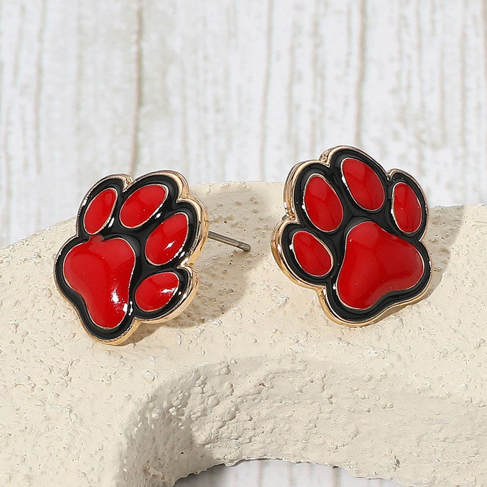 Enamel Game Day Paw Stud Earrings