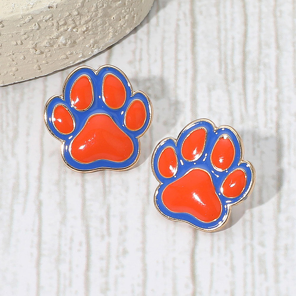Enamel Game Day Paw Stud Earrings