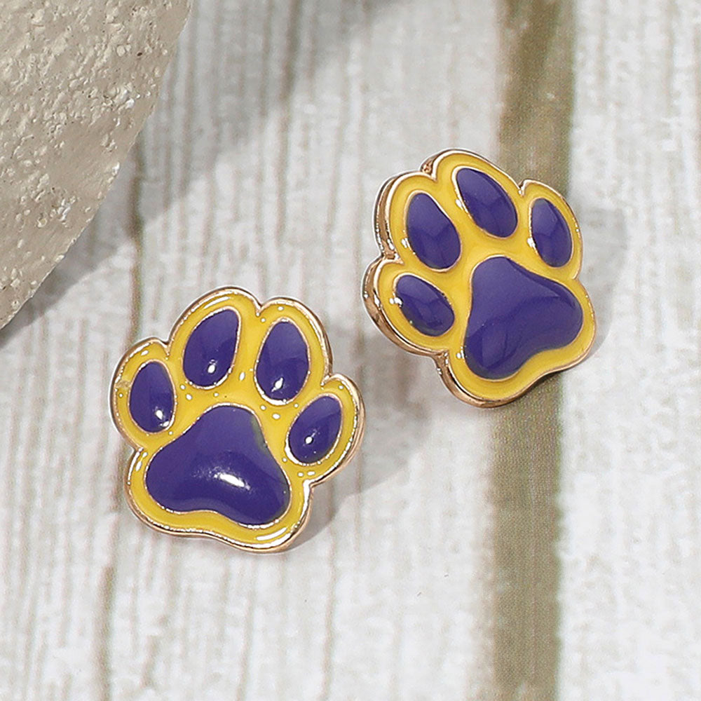 Enamel Game Day Paw Stud Earrings