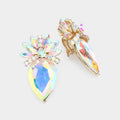 Floral Teardrop Crystal Clip On Earrings