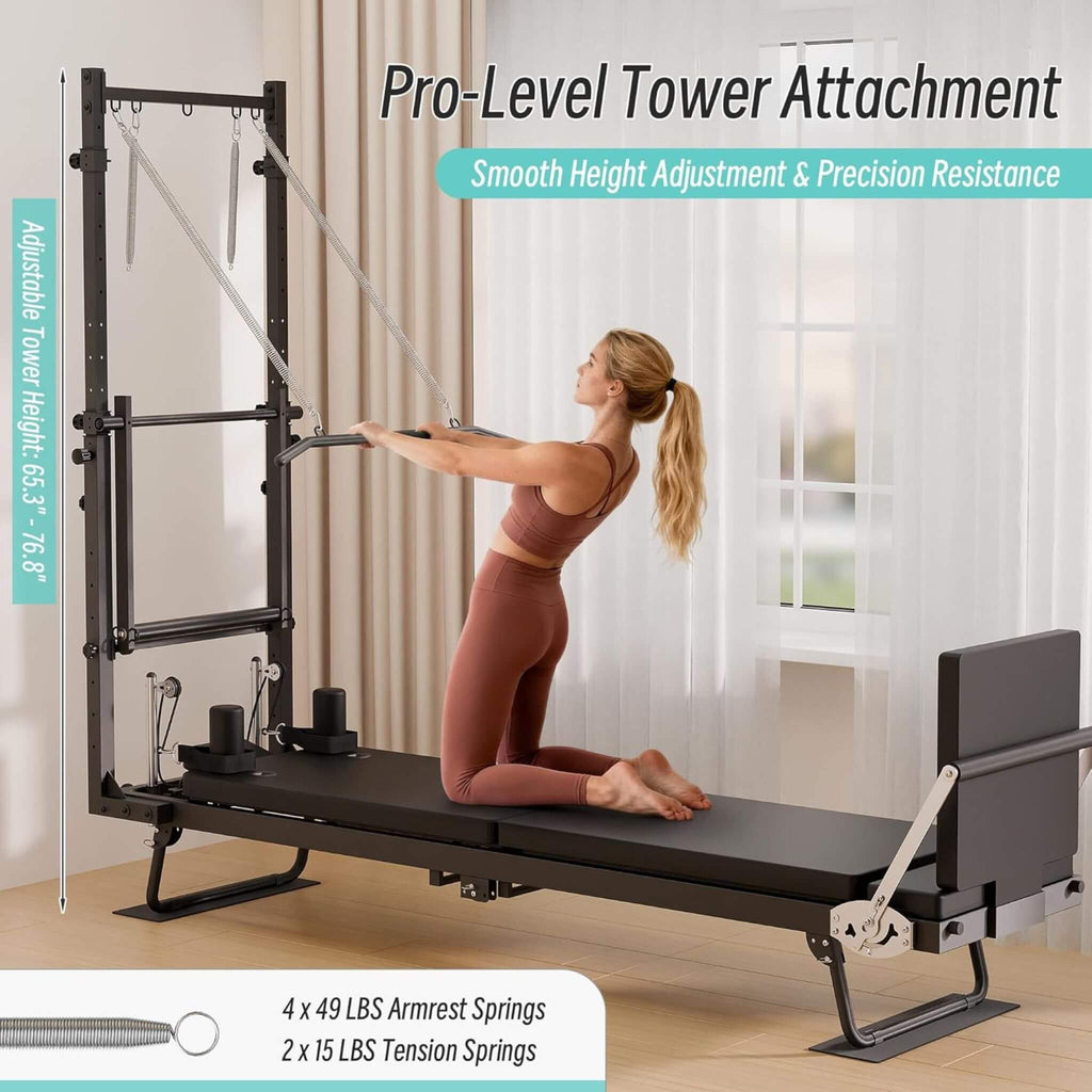 Foldable Dual Resistance Pilates Reformer Machine With Tower (SAK96041)