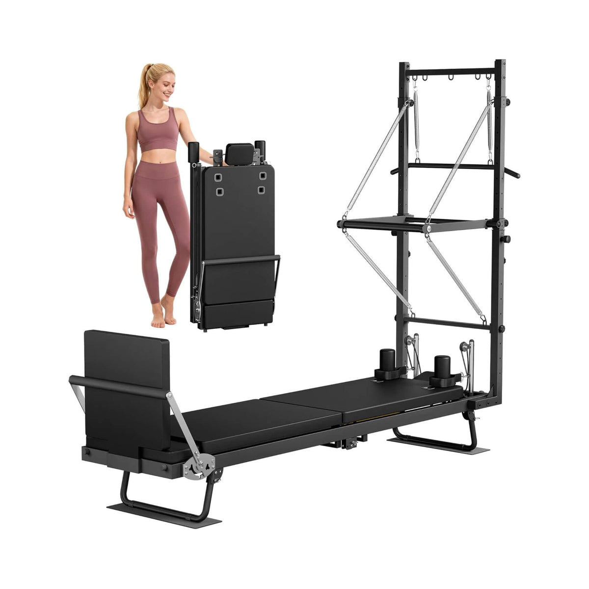 Foldable Dual Resistance Pilates Reformer Machine With Tower (SAK96041)