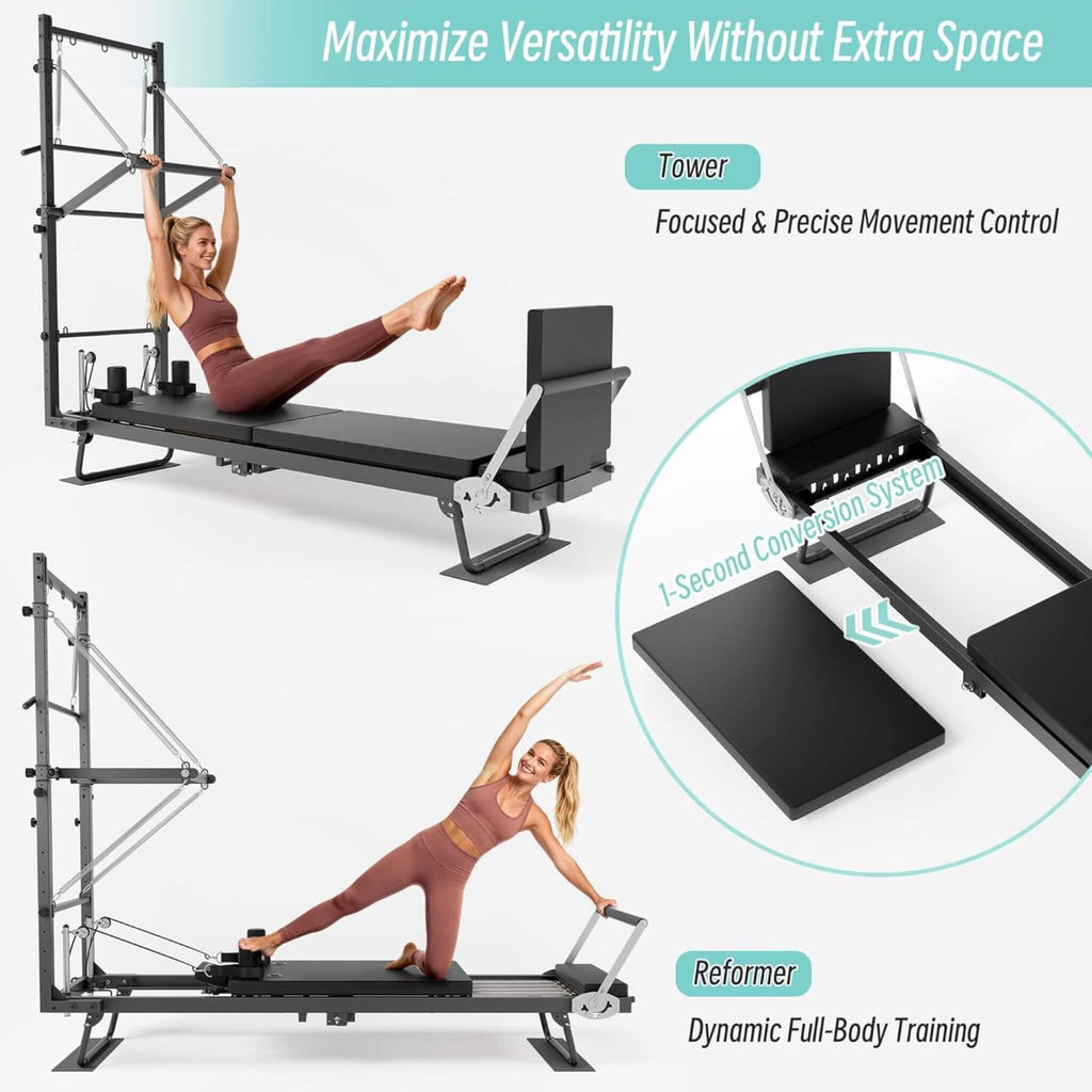 Foldable Dual Resistance Pilates Reformer Machine With Tower (SAK96041)