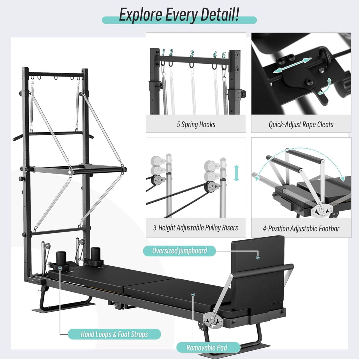 Foldable Dual Resistance Pilates Reformer Machine With Tower (SAK96041)
