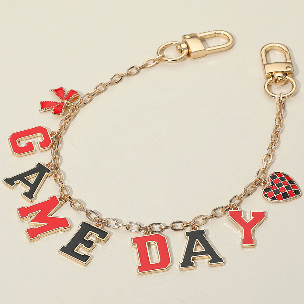 Football GAME DAY Message Bow Heart Charm Station Bag Chain Charm
