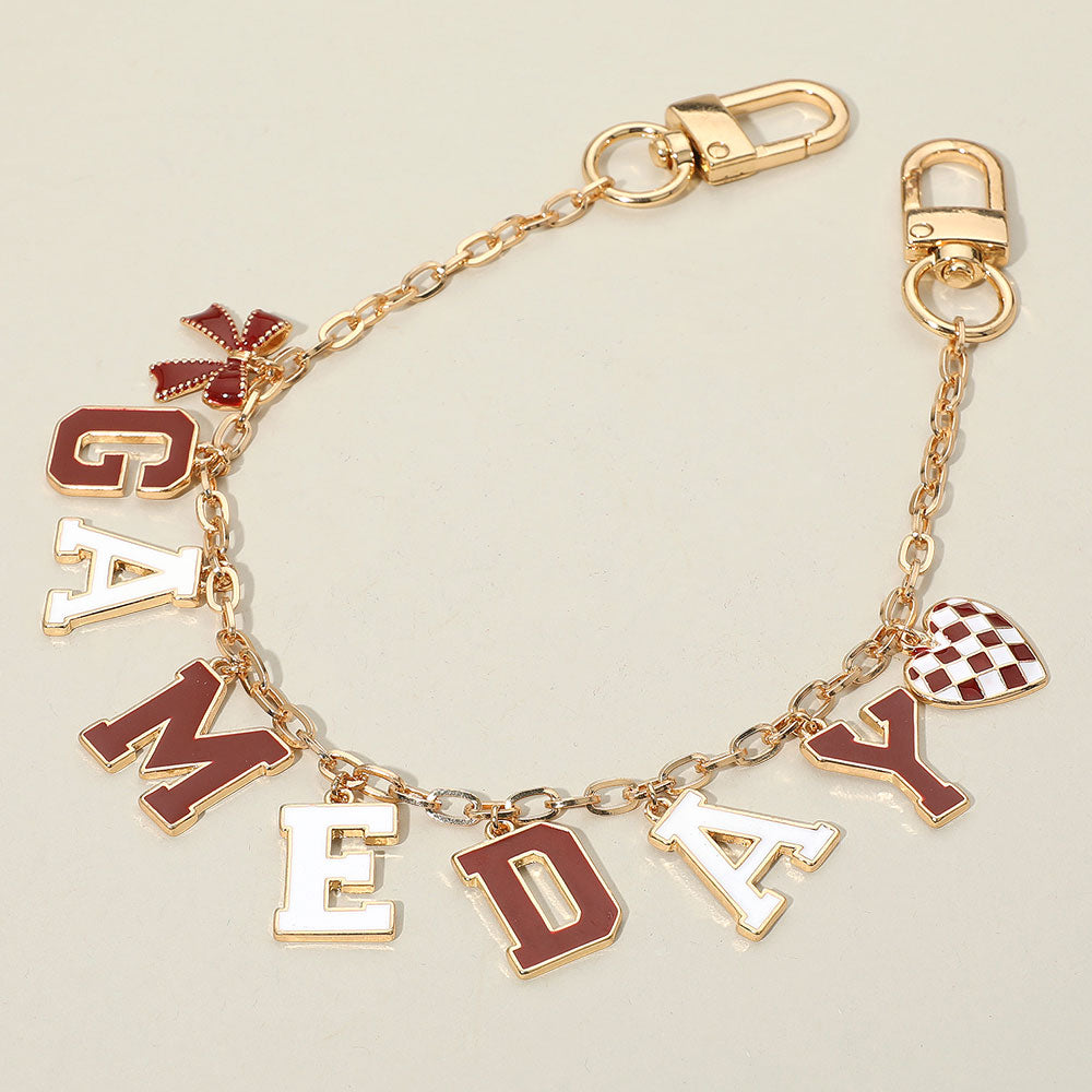 Football GAME DAY Message Bow Heart Charm Station Bag Chain Charm
