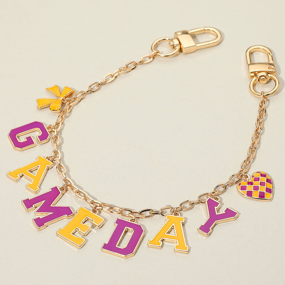 Football GAME DAY Message Bow Heart Charm Station Bag Chain Charm