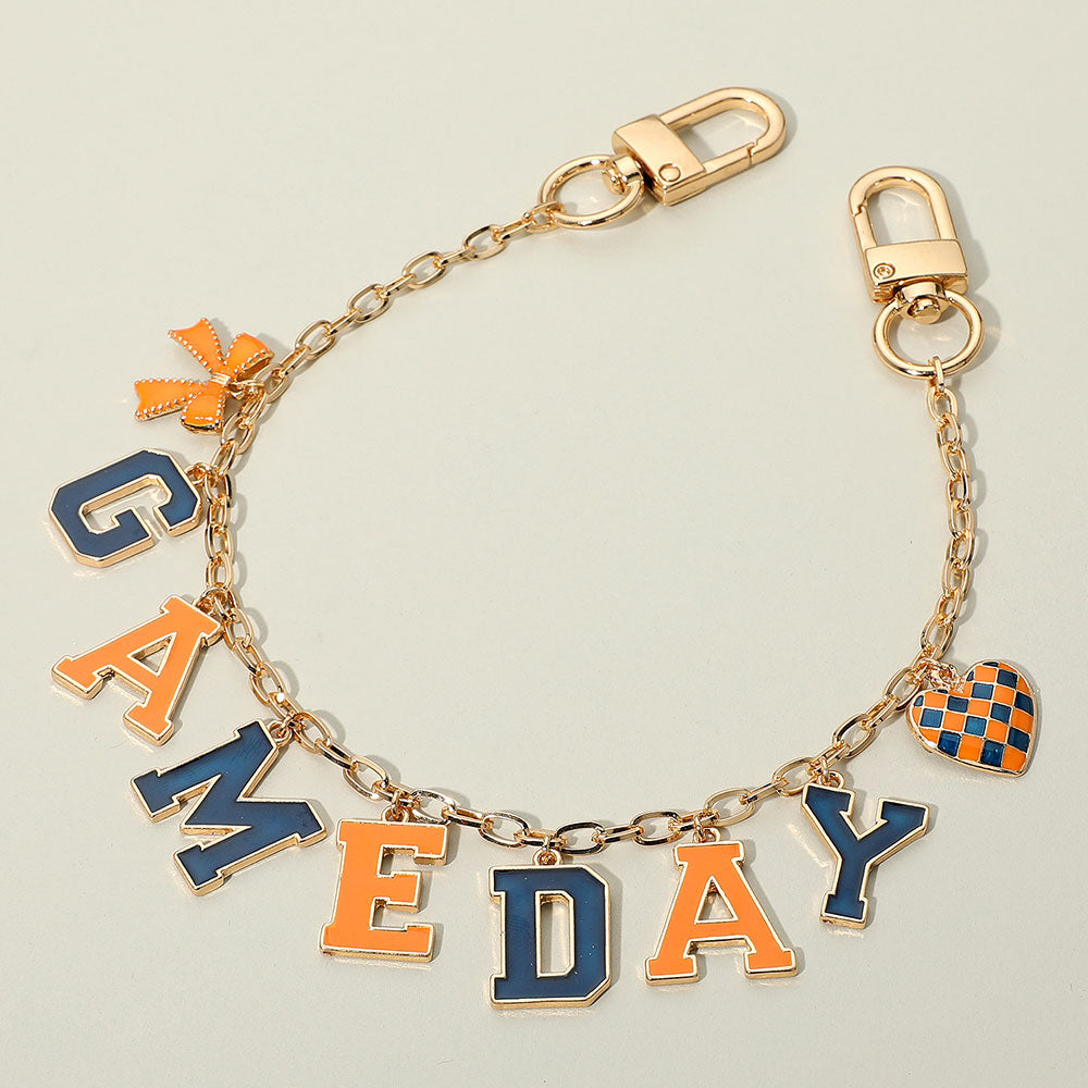Football GAME DAY Message Bow Heart Charm Station Bag Chain Charm