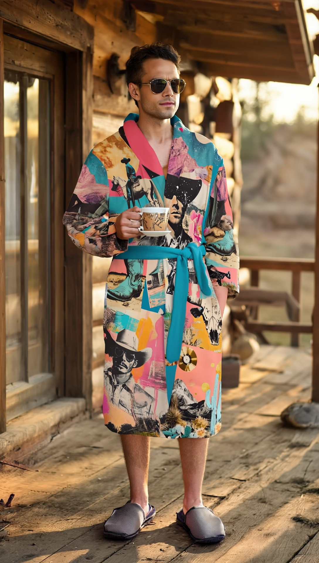 Baha Ranch Retro Pop Western Men's Robe