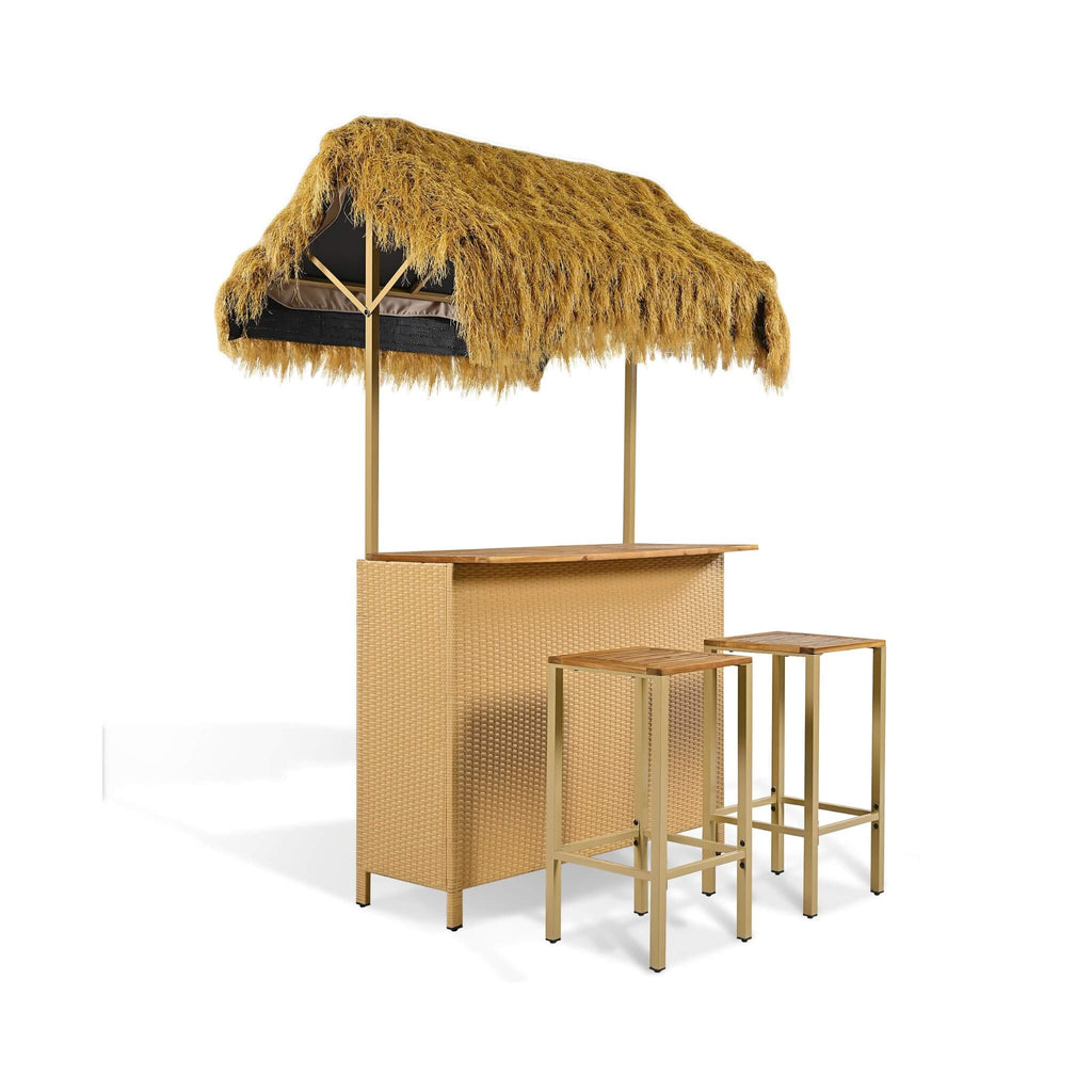 3-Piece Hawaiian Bar-Height Patio Set With Grass Canopy And Stools (SAK63047)