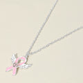 Heart Stone Pointed Enamel Pink Ribbon Angel Wing Pendant Necklace