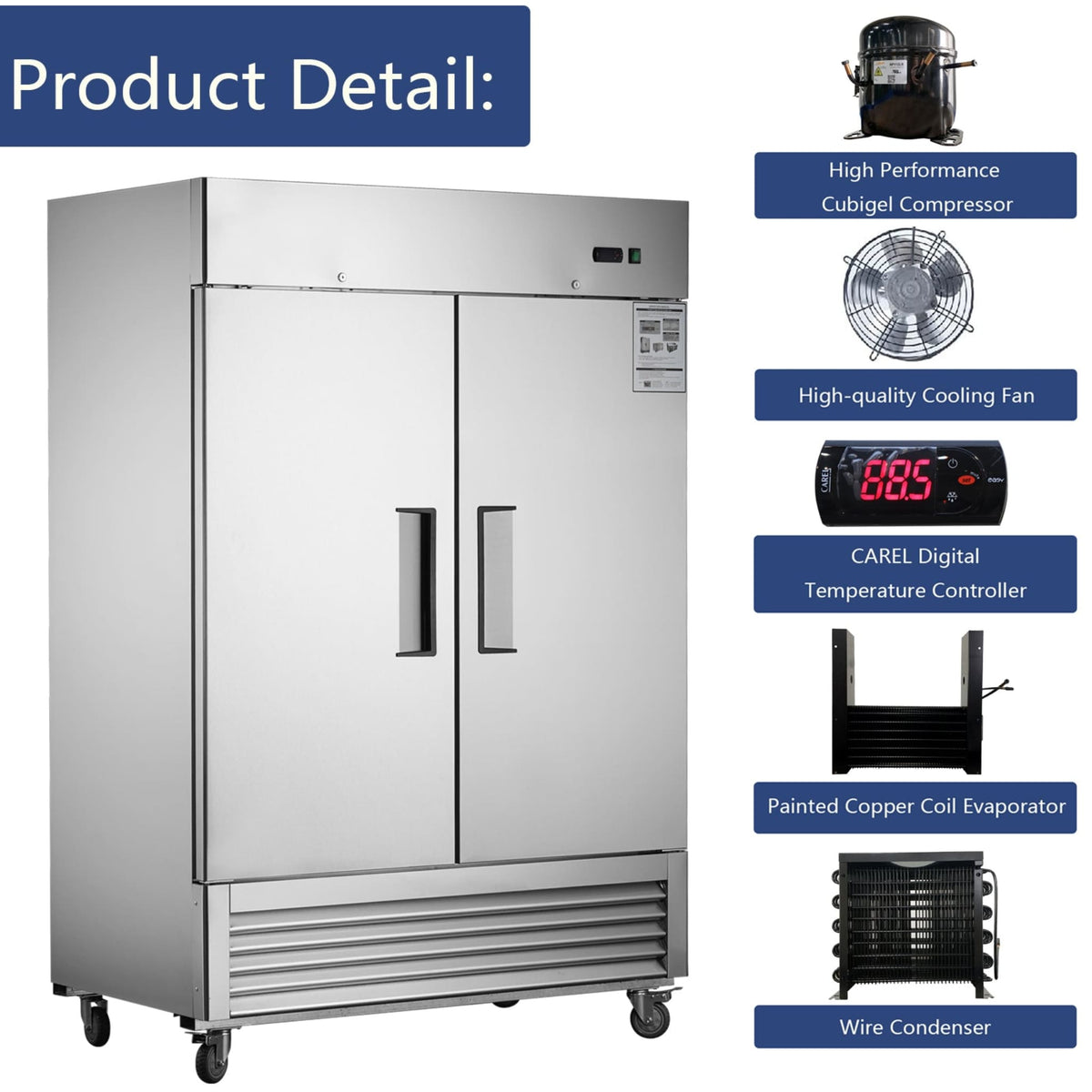 Heavy-Duty 54-Inch Stainless Steel 2-Door Reach-In Upright Commercial Freezer (SAK66598)