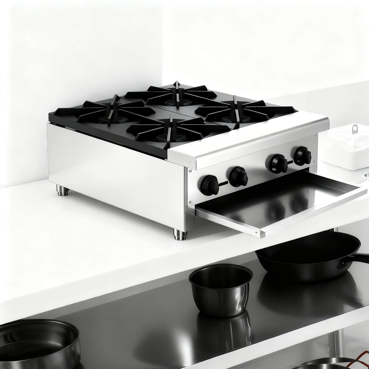 Heavy-Duty Commercial 112K BTU 4-Burner Stainless Steel Gas Stove Hot Plate (SAK39201)