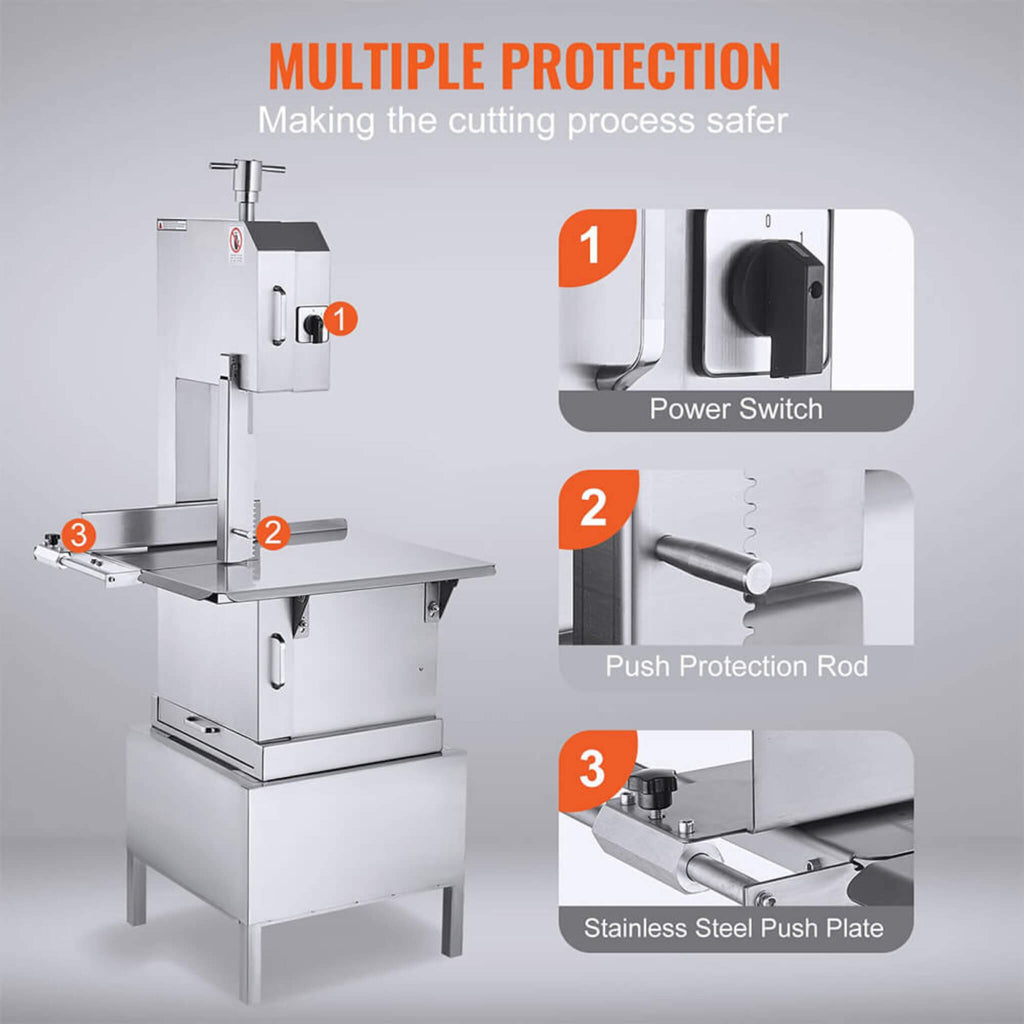 Heavy-Duty Commercial 2200W Electric Meat Bone Saw Cutting Band Machine With 6 Saw Blades (SAK91753)
