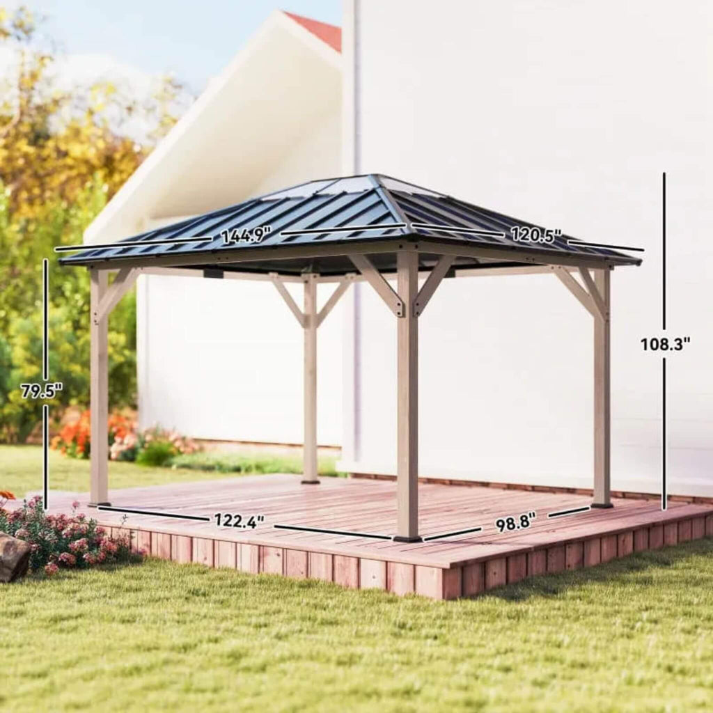 [08X10] Heavy-Duty Fir Wood Hardtop Gazebo With Galvanized Steel Roof And Ceiling Hooks (SAK29467)