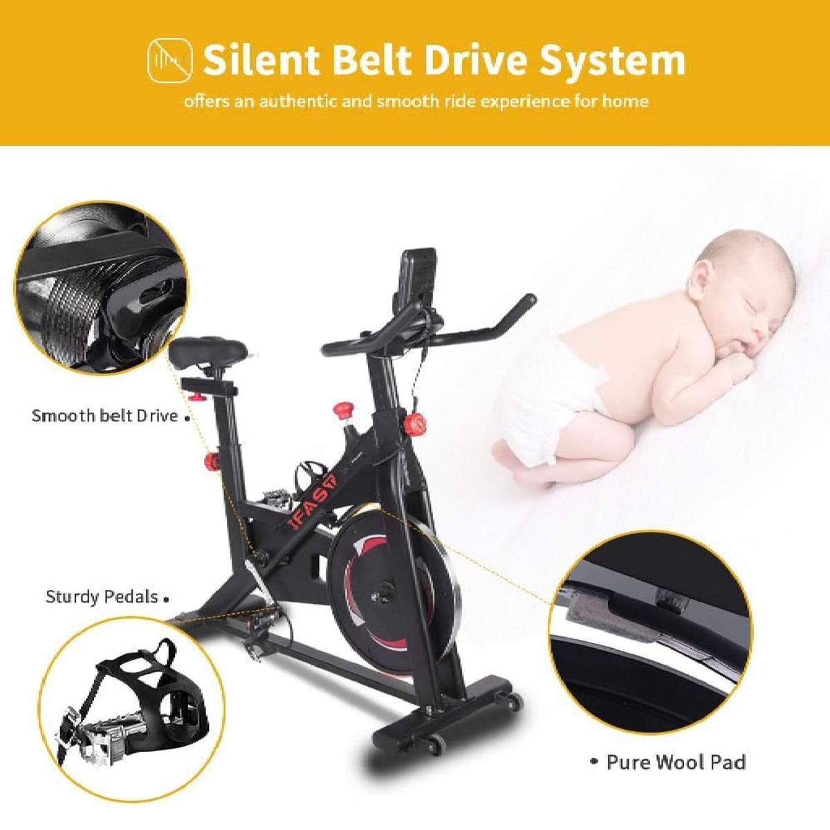 IFast Heavy-Duty Indoor Smart Stationary Fitness Cardio Training Spin Bike For Home Gyms (SAK65195)