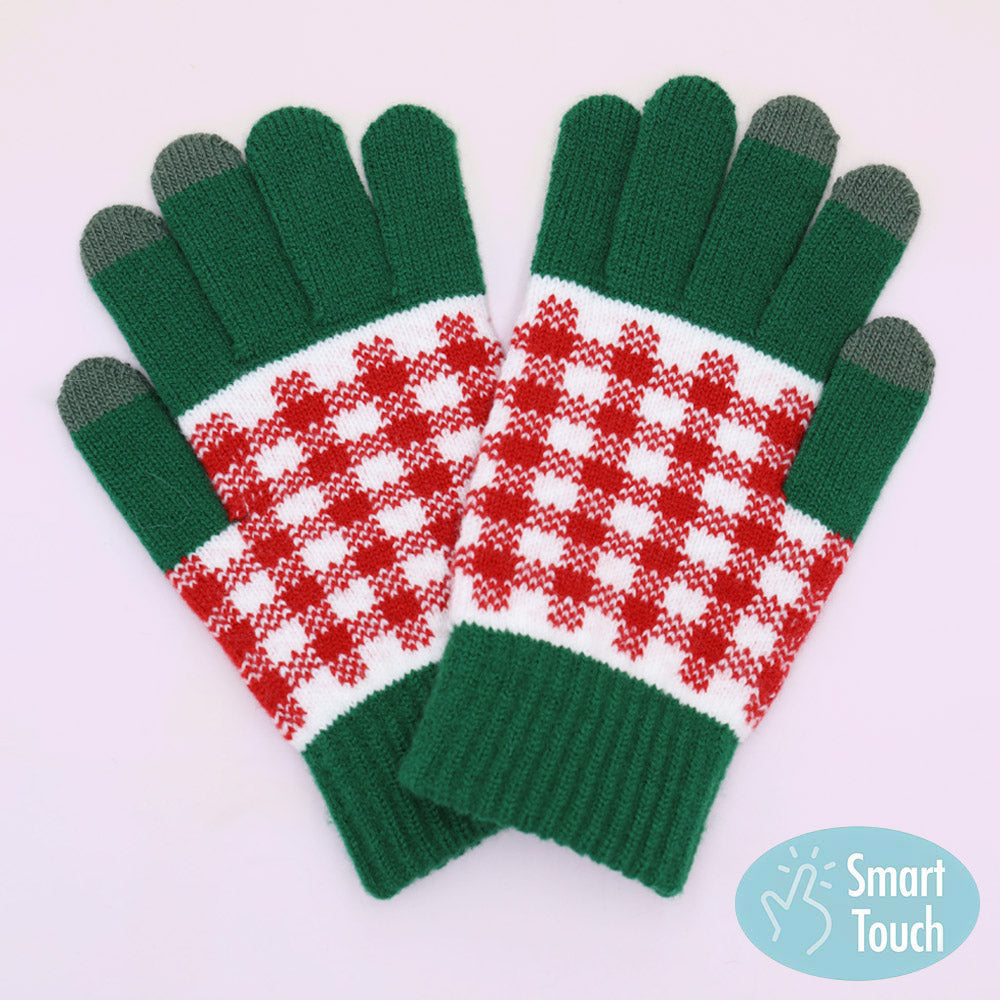 Holiday Plaid Pattern Smart Touch Winter Gloves