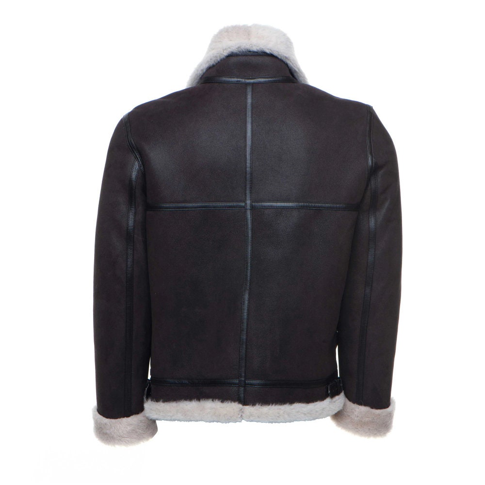 Handmade Hampton's Classic Brown Bomber Aviator Shearling Jacket With Collar Belt