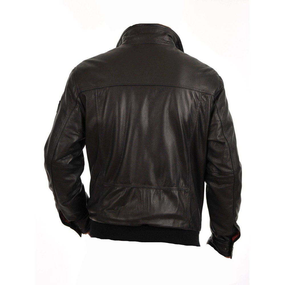 Handmade Black Leather Jacket With Collars