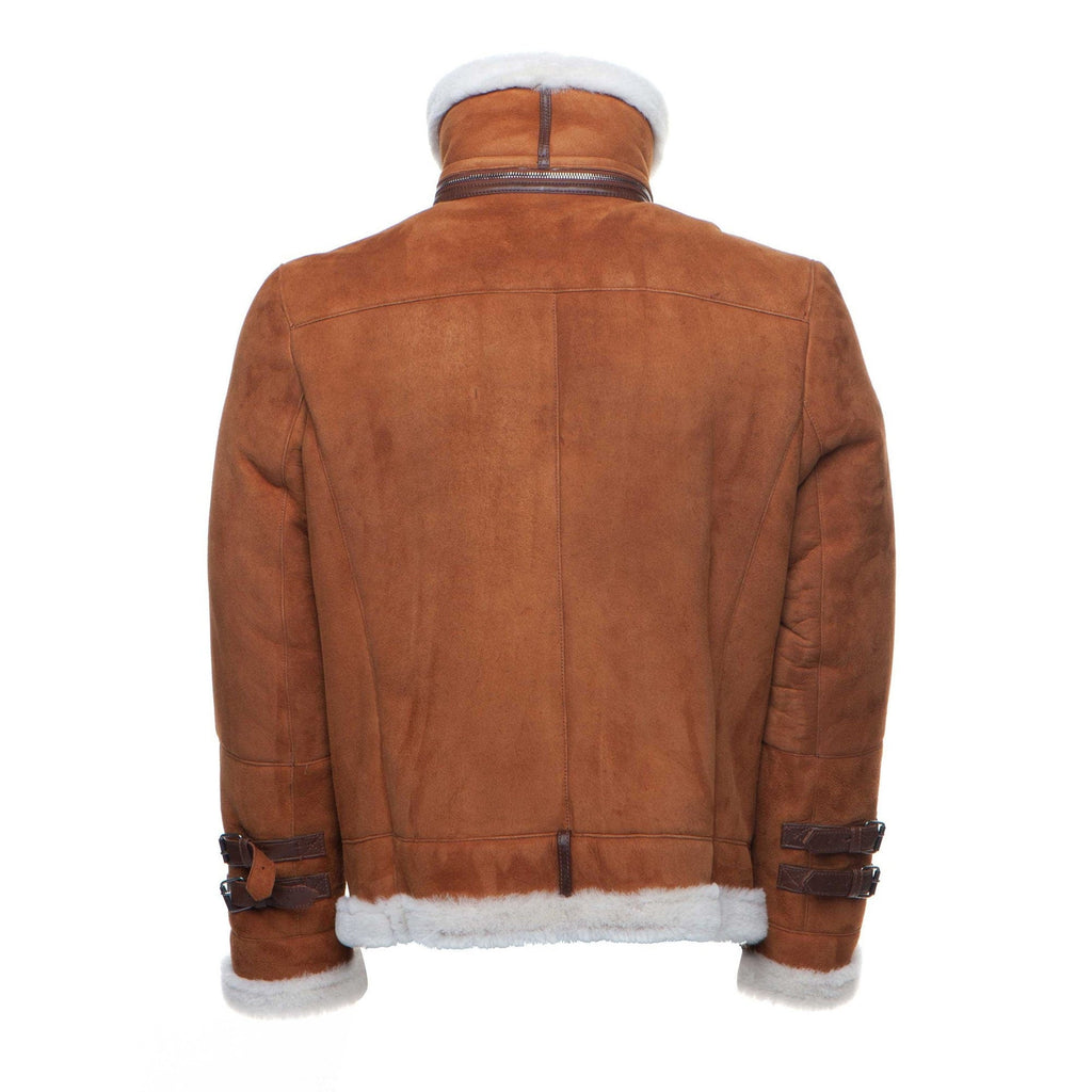Handmade Hagan's Tan Aviator Bomber Suede Shearling Jacket