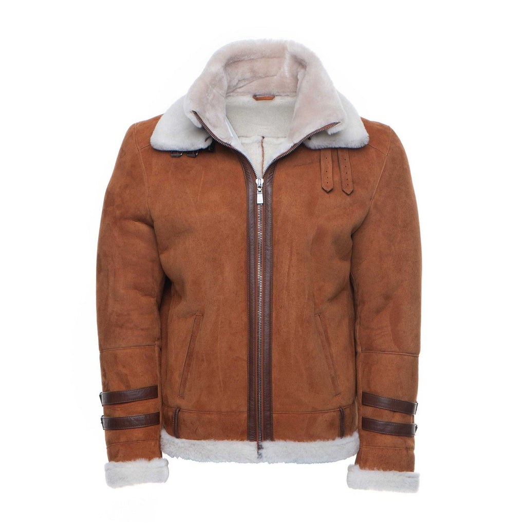 Handmade Hagan's Tan Aviator Bomber Suede Shearling Jacket