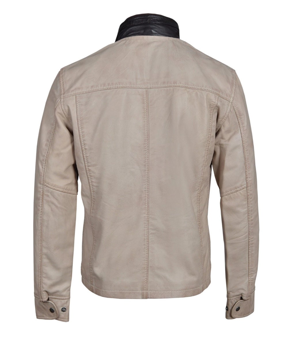 Handmade Barnes Bone White Hand Waxed Double Collar Leather Jacket
