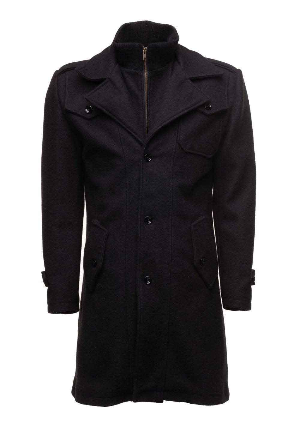 Handmade Black Wool 3/4 Length Trench Coat