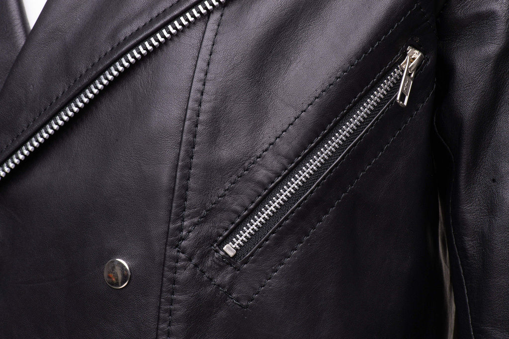 Handmade Micheals Biker Style Leather Jacket With Snap Buttons Closure