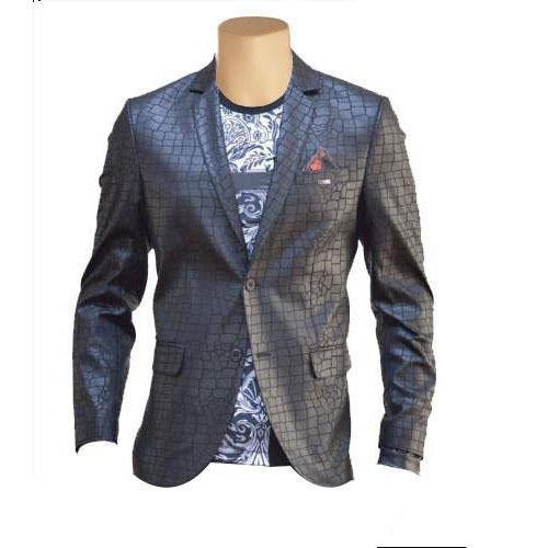 Handmade Croc Print Black Leather Blazer