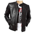Handmade Moto Style leather jacket with quilted stitching patches