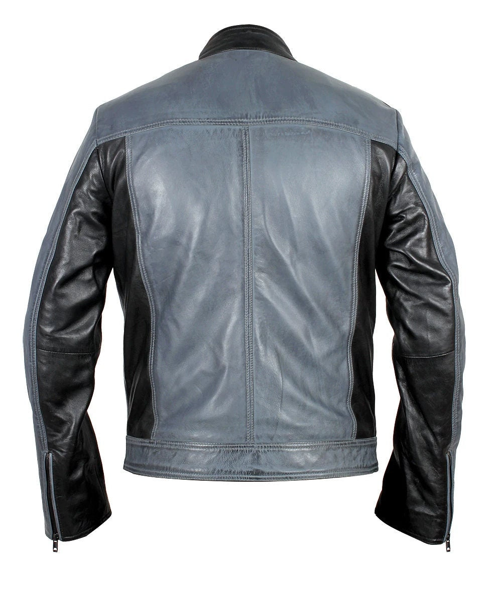 Handmade Android Black And Grey Leather Jacket