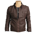 Handmade Brown Leather Jacket With Collar Belt