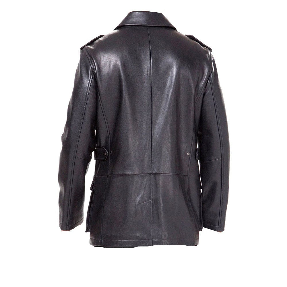 Handmade Black Leather Buttoned Up Coat