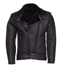 Handmade Black on Black Shearling Biker Jacket
