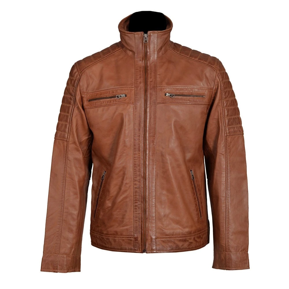 Handmade Bogdans Brown Leather Jacket With Shoulder And Arm Patches