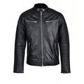 Handmade Haworths Moto Style Leather Jacket With Patterned Sleeves